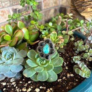 SOLD ON FB - Turquoise and Black Onyx cluster ring